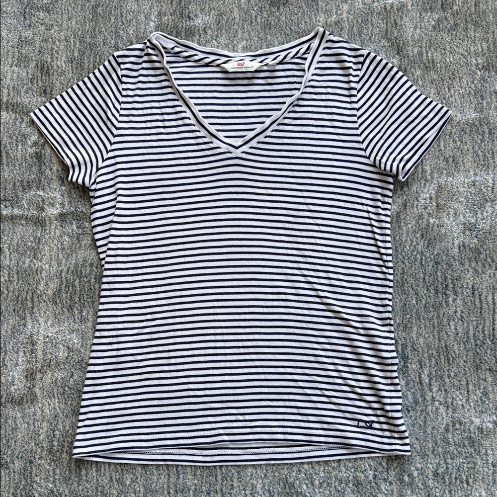 Vineyard Vines Black and White Striped V-Neck Tee
